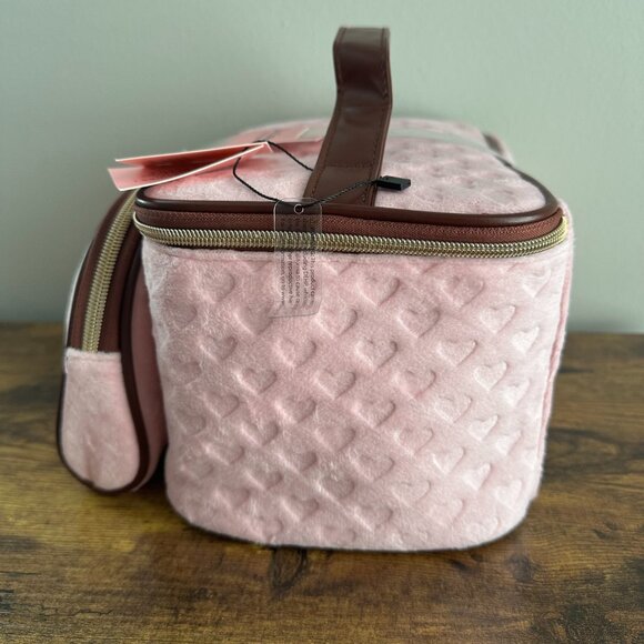 New Juicy Couture Terrier Train Case Makeup Bag Set Pink Brown Hearts Cosmetic - Picture 5 of 6